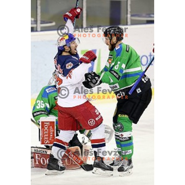of Telemach Olimpija in action during ice-hockey match Telemach Olimpija - Red Bull Salzburg in EBEL league 2015/2016 in Tivoli Hall, Ljubljana, Slovenia on January 10, 2016