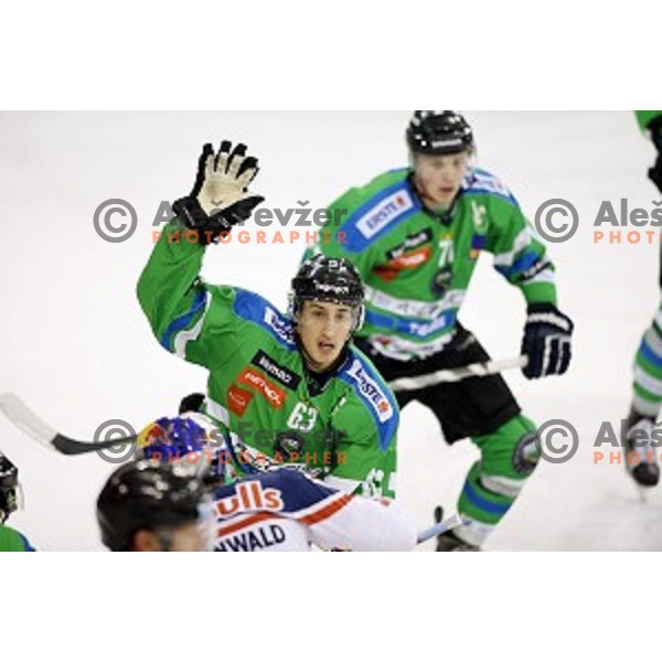 of Telemach Olimpija in action during ice-hockey match Telemach Olimpija - Red Bull Salzburg in EBEL league 2015/2016 in Tivoli Hall, Ljubljana, Slovenia on January 10, 2016