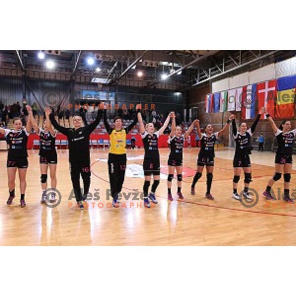 of Krim Mercator in action during handball match between Krim Mercator (Slovenia) and Municipal Craiova (Romania) in Cup Winners Cup, played in Kodeljevo Hall, Ljubljana, Slovenia on January 16, 2016