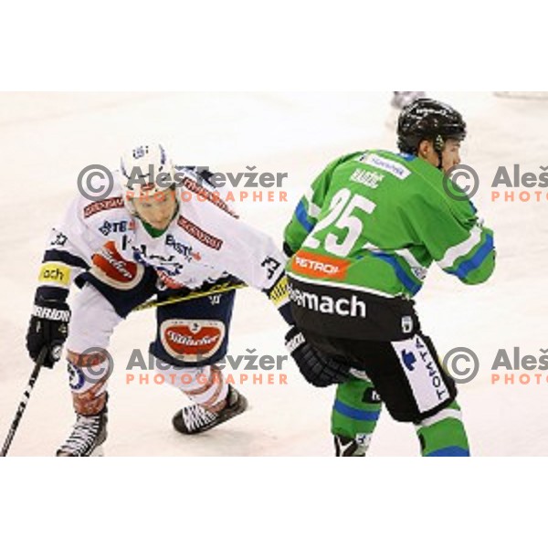of Telemach Olimpija in action during ice-hockey match Telemach Olimpija- VSV in EBEL league 2015/2016 in Tivoli Hall, Ljubljana, Slovenia on January 22, 2016