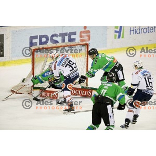 of Telemach Olimpija in action during ice-hockey match Telemach Olimpija- VSV in EBEL league 2015/2016 in Tivoli Hall, Ljubljana, Slovenia on January 22, 2016
