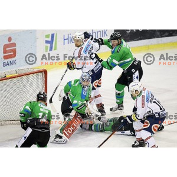 of Telemach Olimpija in action during ice-hockey match Telemach Olimpija- VSV in EBEL league 2015/2016 in Tivoli Hall, Ljubljana, Slovenia on January 22, 2016
