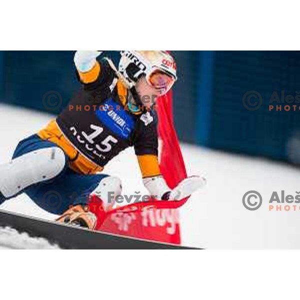 Julie Zogg in action during snowboard match of FIS Snowboard World Cup Parallel Gaint Slalom at Rogla, Slovenia, on January 23, 2016