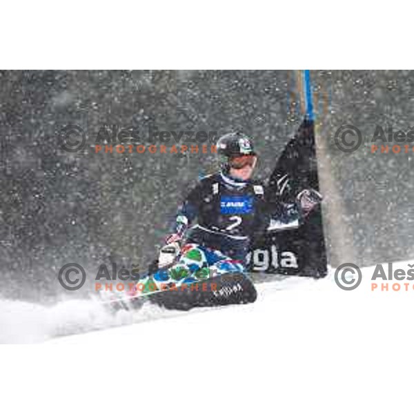 Mirko Felicetti in action during snowboard match of FIS Snowboard World Cup Parallel Gaint Slalom at Rogla, Slovenia, on January 23, 2016