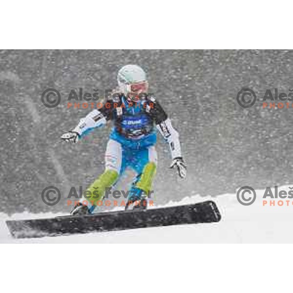 Marion Kreiner in action during snowboard match of FIS Snowboard World Cup Parallel Gaint Slalom at Rogla, Slovenia, on January 23, 2016