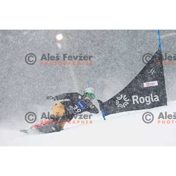 Dmitry Sarsembaev in action during snowboard match of FIS Snowboard World Cup Parallel Gaint Slalom at Rogla, Slovenia, on January 23, 2016