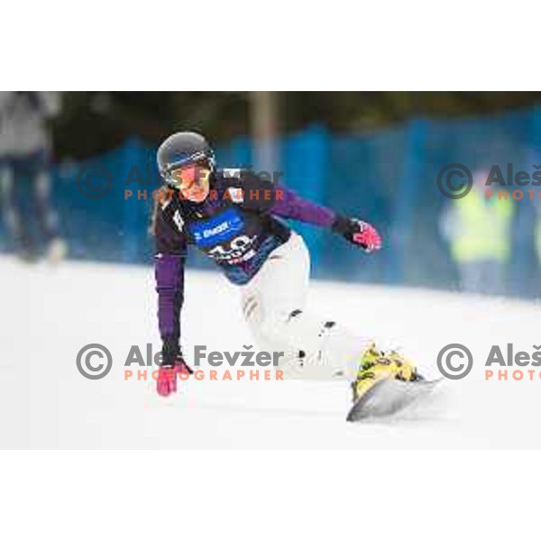 Julia Dujmovits in action during snowboard match of FIS Snowboard World Cup Parallel Gaint Slalom at Rogla, Slovenia, on January 23, 2016