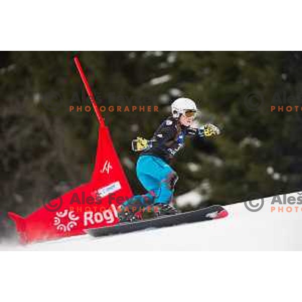 Ramona Theresia Hofmeister in action during snowboard match of FIS Snowboard World Cup Parallel Gaint Slalom at Rogla, Slovenia, on January 23, 2016