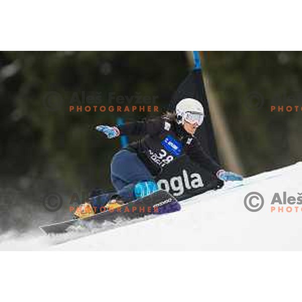 Nathalie Desmares in action during snowboard match of FIS Snowboard World Cup Parallel Gaint Slalom at Rogla, Slovenia, on January 23, 2016
