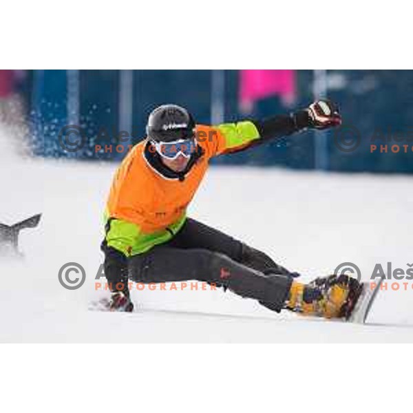 Radoslav Yankov in action during snowboard match of FIS Snowboard World Cup Parallel Gaint Slalom at Rogla, Slovenia, on January 23, 2016