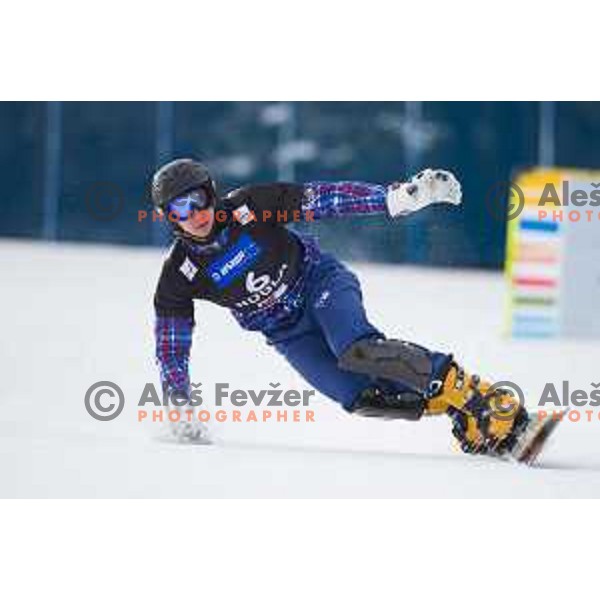Andry Sobolev in action during snowboard match of FIS Snowboard World Cup Parallel Gaint Slalom at Rogla, Slovenia, on January 23, 2016