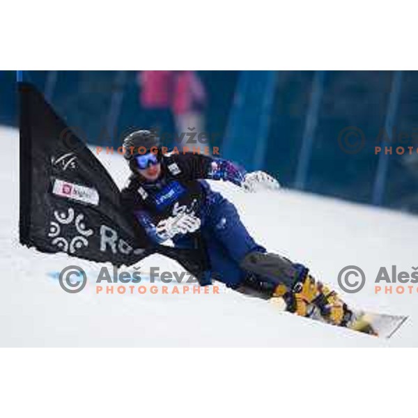 Andry Sobolev in action during snowboard match of FIS Snowboard World Cup Parallel Gaint Slalom at Rogla, Slovenia, on January 23, 2016