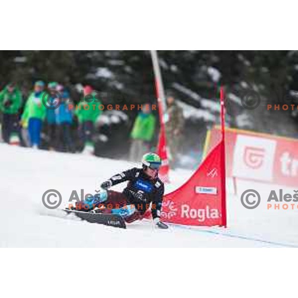 Rok Marguc in action during snowboard match of FIS Snowboard World Cup Parallel Gaint Slalom at Rogla, Slovenia, on January 23, 2016