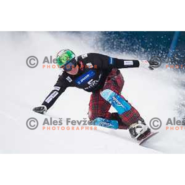 Rok Marguc in action during snowboard match of FIS Snowboard World Cup Parallel Gaint Slalom at Rogla, Slovenia, on January 23, 2016