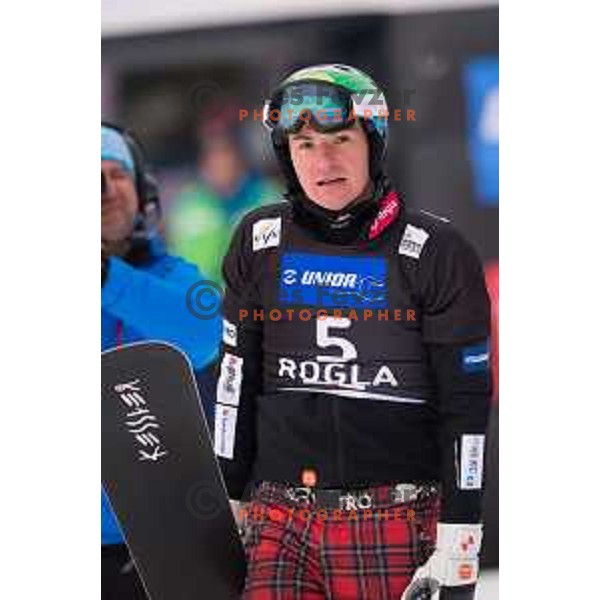Rok Marguc in action during snowboard match of FIS Snowboard World Cup Parallel Gaint Slalom at Rogla, Slovenia, on January 23, 2016