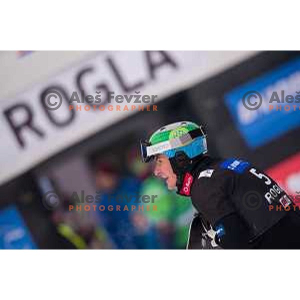Rok Marguc in action during snowboard match of FIS Snowboard World Cup Parallel Gaint Slalom at Rogla, Slovenia, on January 23, 2016