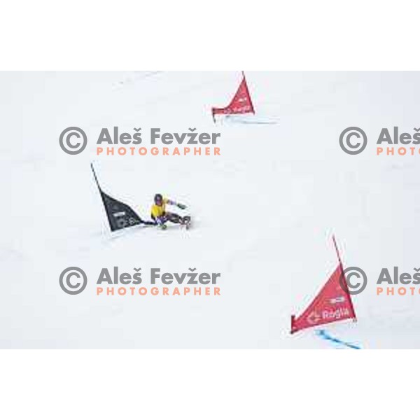 in action during snowboard match of FIS Snowboard World Cup Parallel Gaint Slalom at Rogla, Slovenia, on January 23, 2016