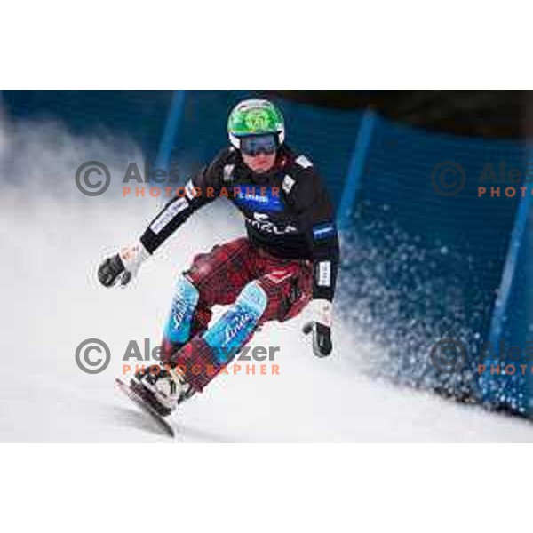 Rok Marguc in action during snowboard match of FIS Snowboard World Cup Parallel Gaint Slalom at Rogla, Slovenia, on January 23, 2016