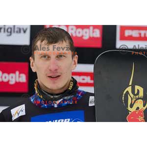 Andry Sobolev in action during snowboard match of FIS Snowboard World Cup Parallel Gaint Slalom at Rogla, Slovenia, on January 23, 2016