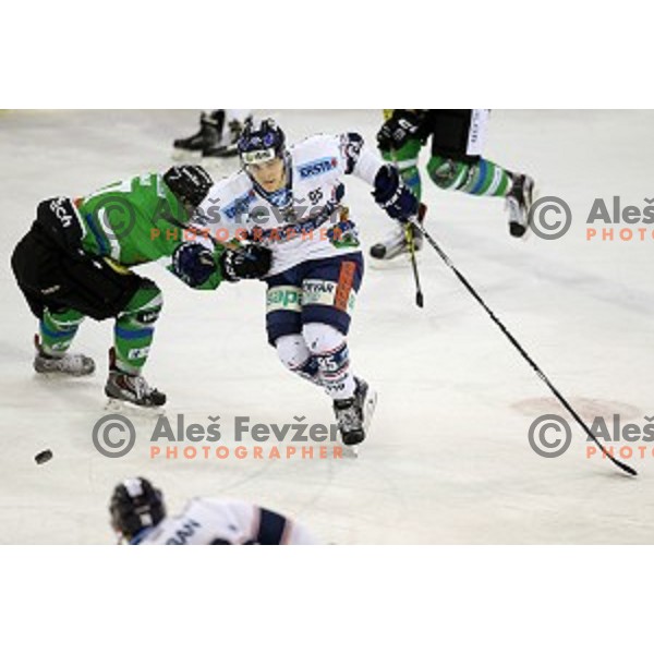 of Telemach Olimpija in action during ice-hockey match Telemach Olimpija - Sapa AV 19 in EBEL league 2015/2016 in Tivoli Hall, Ljubljana, Slovenia on January 24, 2016