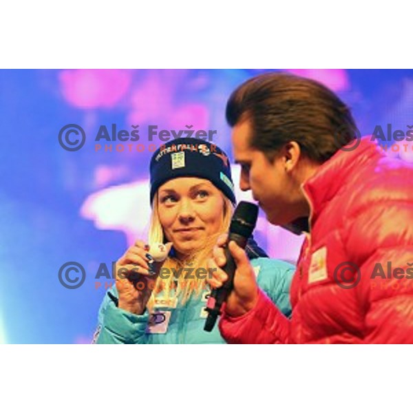 Frida Hansdotter during official draw of starting numbers for FIS Audi World Cup Alpine skiing Giant Slalom for 52 Golden Fox - Zlata Lisica in Maribor, Slovenia on January 29, 2016