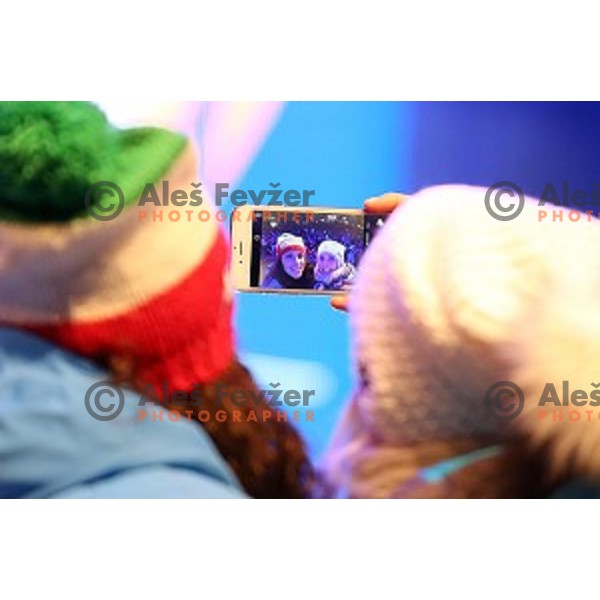 Federica Brignone (ITA) and Eva Maria Brem (AUT) during official draw of starting numbers for FIS Audi World Cup Alpine skiing Giant Slalom for 52 Golden Fox - Zlata Lisica in Maribor, Slovenia on January 29, 2016