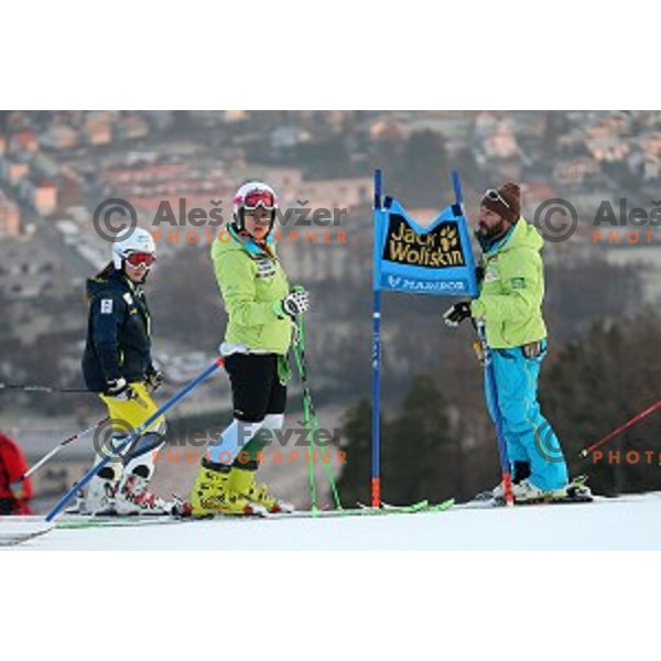 Tina Robnik at Course inspection for FIS Audi World Cup Alpine skiing Giant Slalom for 52 Golden Fox - Zlata Lisica in Maribor, Slovenia on January 30, 2016