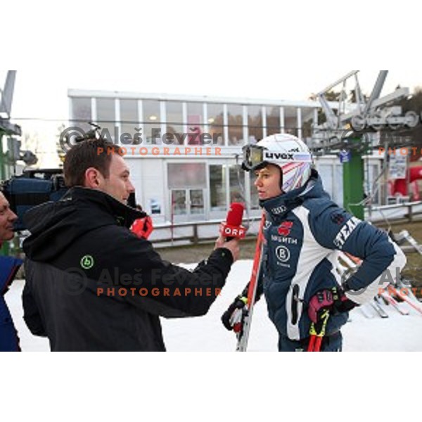 Viktoria Rebensburg after Course inspection for FIS Audi World Cup Alpine skiing Giant Slalom for 52 Golden Fox - Zlata Lisica in Maribor, Slovenia on January 30, 2016