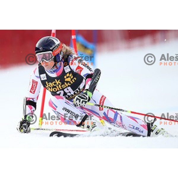 Anne Sophie Barthet skiing in first run of FIS Audi World Cup Alpine skiing Giant Slalom for 52 Golden Fox - Zlata Lisica in Maribor, Slovenia on January 30, 2016