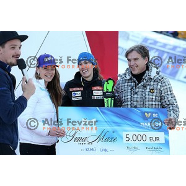 Tina Maze, Klara Livk and David Kastelic at FIS Audi World Cup Alpine skiing Giant Slalom for 52 Golden Fox - Zlata Lisica in Maribor, Slovenia on January 30, 2016