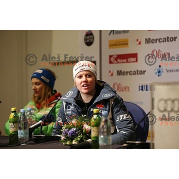 Viktoria Rebensburg at press conference after FIS Audi World Cup Alpine skiing Giant Slalom for 52 Golden Fox - Zlata Lisica in Maribor, Slovenia on January 30, 2016