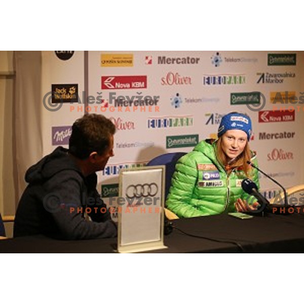 Ana Drev at press conference after FIS Audi World Cup Alpine skiing Giant Slalom for 52 Golden Fox - Zlata Lisica in Maribor, Slovenia on January 30, 2016