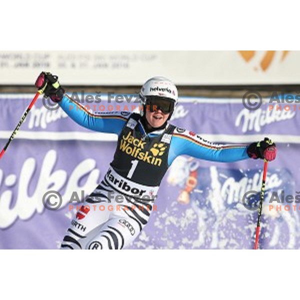 Viktoria Rebensburg (GER) winner of FIS Audi World Cup Alpine skiing Giant Slalom for 52 Golden Fox - Zlata Lisica in Maribor, Slovenia on January 30, 2016