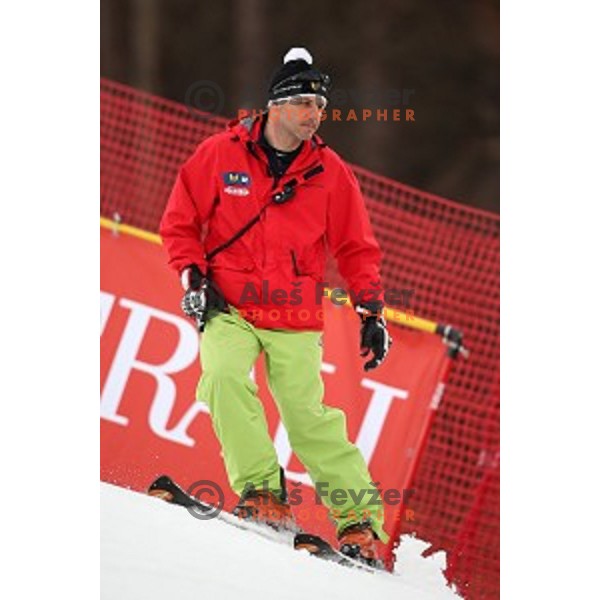 Mitja Dragsic before first run of FIS Audi World Cup Alpine Skiing Slalom for 52 Golden Fox - Zlata Lisica in Maribor, Slovenia on January 31, 2016 which was cancelled due to warm temperatures