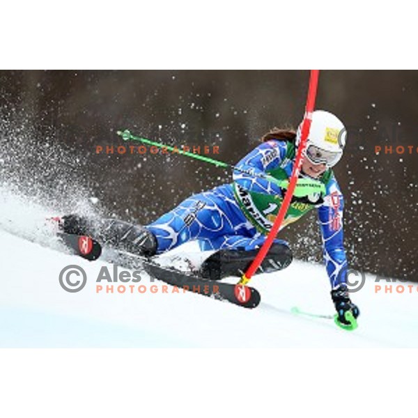 Petra Vlhova skiing in first run of FIS Audi World Cup Alpine Skiing Slalom for 52 Golden Fox - Zlata Lisica in Maribor, Slovenia on January 31, 2016 which was cancelled due to warm temperatures