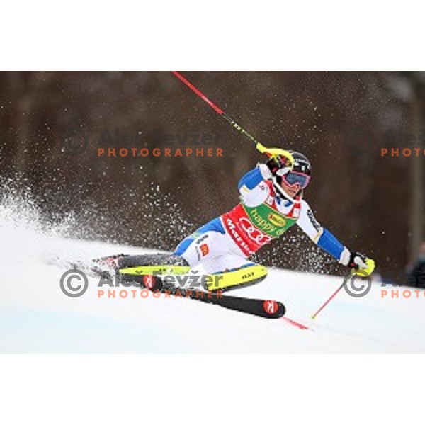 Frida Hansdotter skiing in first run of FIS Audi World Cup Alpine Skiing Slalom for 52 Golden Fox - Zlata Lisica in Maribor, Slovenia on January 31, 2016 which was cancelled due to warm temperatures