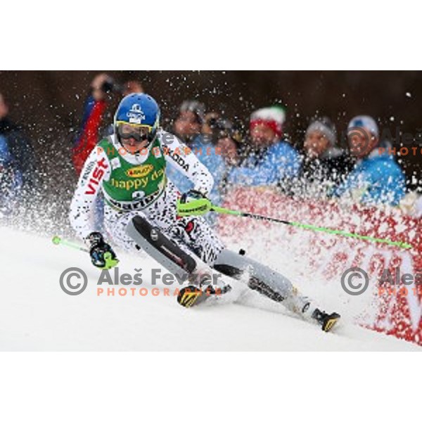 Veronika Velez Zuzulova skiing in first run of FIS Audi World Cup Alpine Skiing Slalom for 52 Golden Fox - Zlata Lisica in Maribor, Slovenia on January 31, 2016 which was cancelled due to warm temperatures