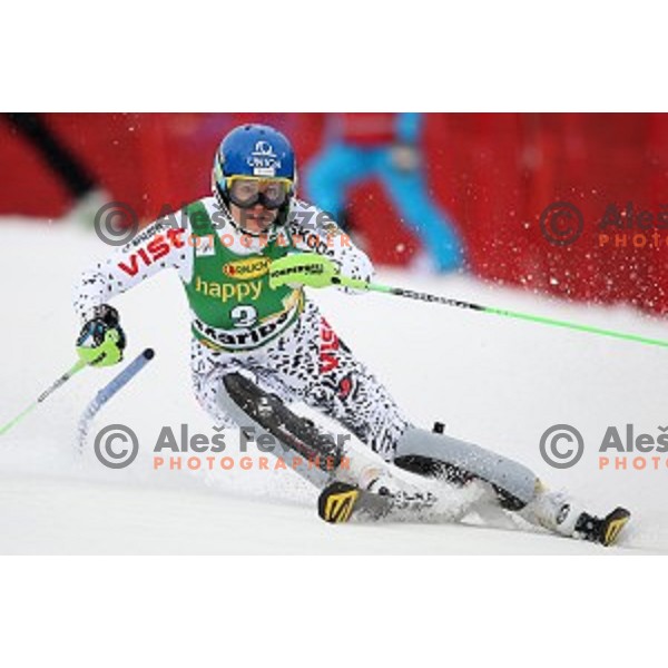 Veronika Velez Zuzulova skiing in first run of FIS Audi World Cup Alpine Skiing Slalom for 52 Golden Fox - Zlata Lisica in Maribor, Slovenia on January 31, 2016 which was cancelled due to warm temperatures