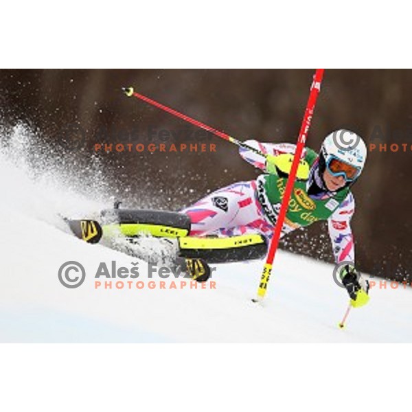 Nastasia Noens skiing in first run of FIS Audi World Cup Alpine Skiing Slalom for 52 Golden Fox - Zlata Lisica in Maribor, Slovenia on January 31, 2016 which was cancelled due to warm temperatures