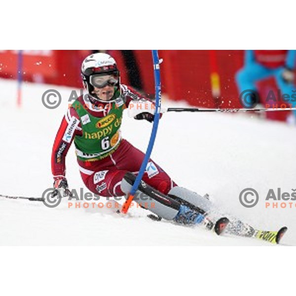 Nina Loeseth skiing in first run of FIS Audi World Cup Alpine Skiing Slalom for 52 Golden Fox - Zlata Lisica in Maribor, Slovenia on January 31, 2016 which was cancelled due to warm temperatures