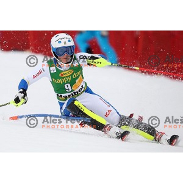 Maria Pietilae Holmner skiing in first run of FIS Audi World Cup Alpine Skiing Slalom for 52 Golden Fox - Zlata Lisica in Maribor, Slovenia on January 31, 2016 which was cancelled due to warm temperatures