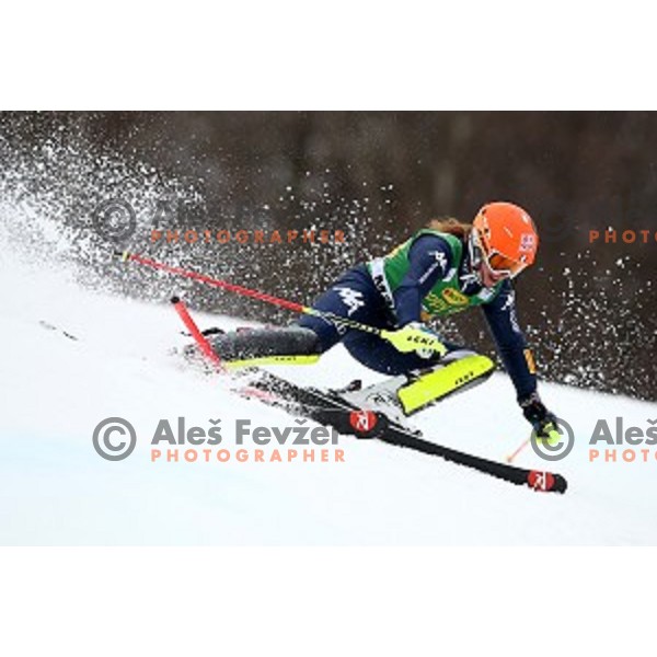 Chiara costazza skiing in first run of FIS Audi World Cup Alpine Skiing Slalom for 52 Golden Fox - Zlata Lisica in Maribor, Slovenia on January 31, 2016 which was cancelled due to warm temperatures