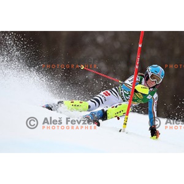 Lena Duerr skiing in first run of FIS Audi World Cup Alpine Skiing Slalom for 52 Golden Fox - Zlata Lisica in Maribor, Slovenia on January 31, 2016 which was cancelled due to warm temperatures