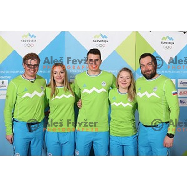Ziva Otonicar, Anze Cufar, Meta Hrovat of Slovenia team for MOI Lillehammer - Youth Olympic games Norway 2016 at official presentation in Bled, Slovenia on February 4, 2016