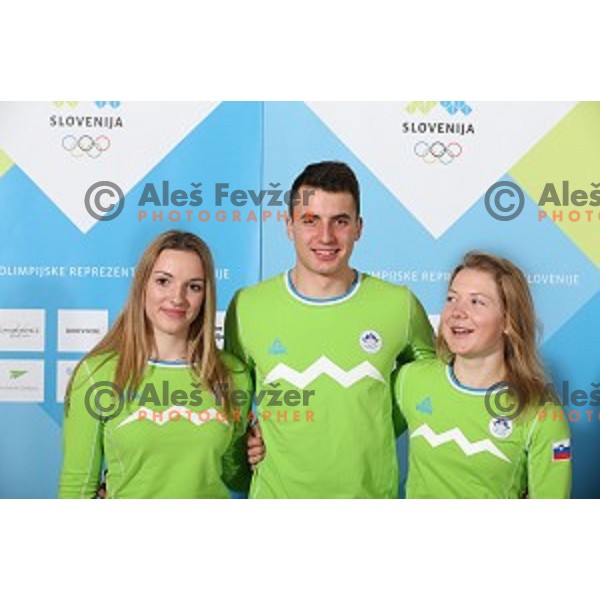 Ziva Otonicar, Anze Cufar, Meta Hrovat of Slovenia team for MOI Lillehammer - Youth Olympic games Norway 2016 at official presentation in Bled, Slovenia on February 4, 2016