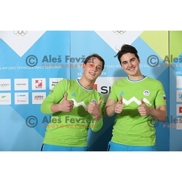 Luka Stros and Maksimilijan Blazon of Slovenia team for MOI Lillehammer - Youth Olympic games Norway 2016 at official presentation in Bled, Slovenia on February 4, 2016