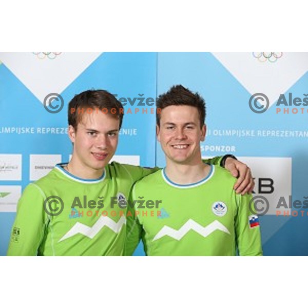 Vid vrhovnik and coach Anze Obreza of Slovenia team for MOI Lillehammer - Youth Olympic games Norway 2016 at official presentation in Bled, Slovenia on February 4, 2016