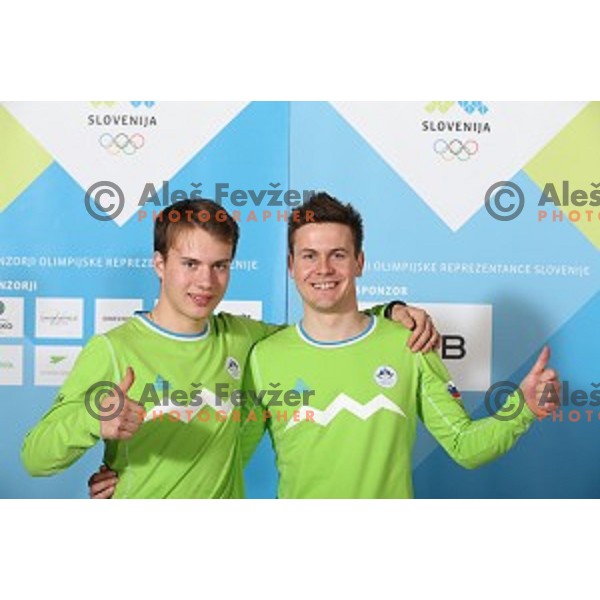 Vid vrhovnik and coach Anze Obreza of Slovenia team for MOI Lillehammer - Youth Olympic games Norway 2016 at official presentation in Bled, Slovenia on February 4, 2016