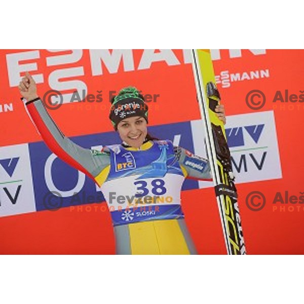 Maja Vtic of Slovenia, winner of FIS Ski jumping Ladies World Cup in Ljubno, Slovenia on February 13, 2016
