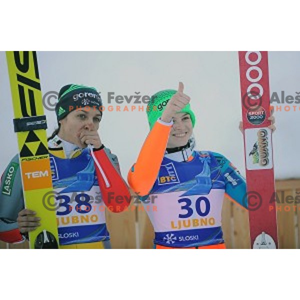 Maja Vtic, Spela Rogelj at FIS Ski jumping Ladies World Cup in Ljubno, Slovenia on February 13, 2016